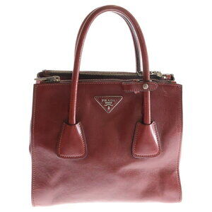PRADA Triangle Plate Leather Shoulder Bag Red RED